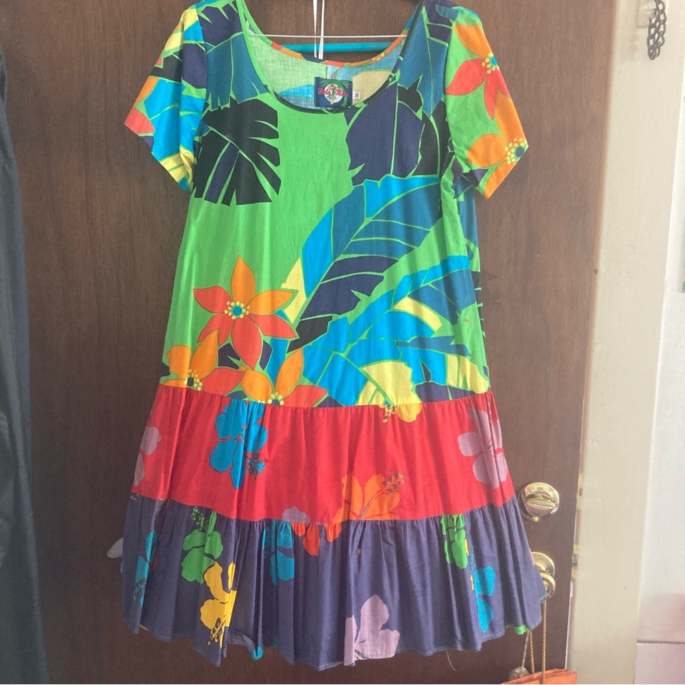 Green and Yellow Ruffled Tiered Sundress with Flutter Sleeves